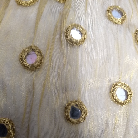 Lot of 2 Large Embroidered Yellow Gold Organza Mirrored Embellished Drawstring - Picture 4 of 12